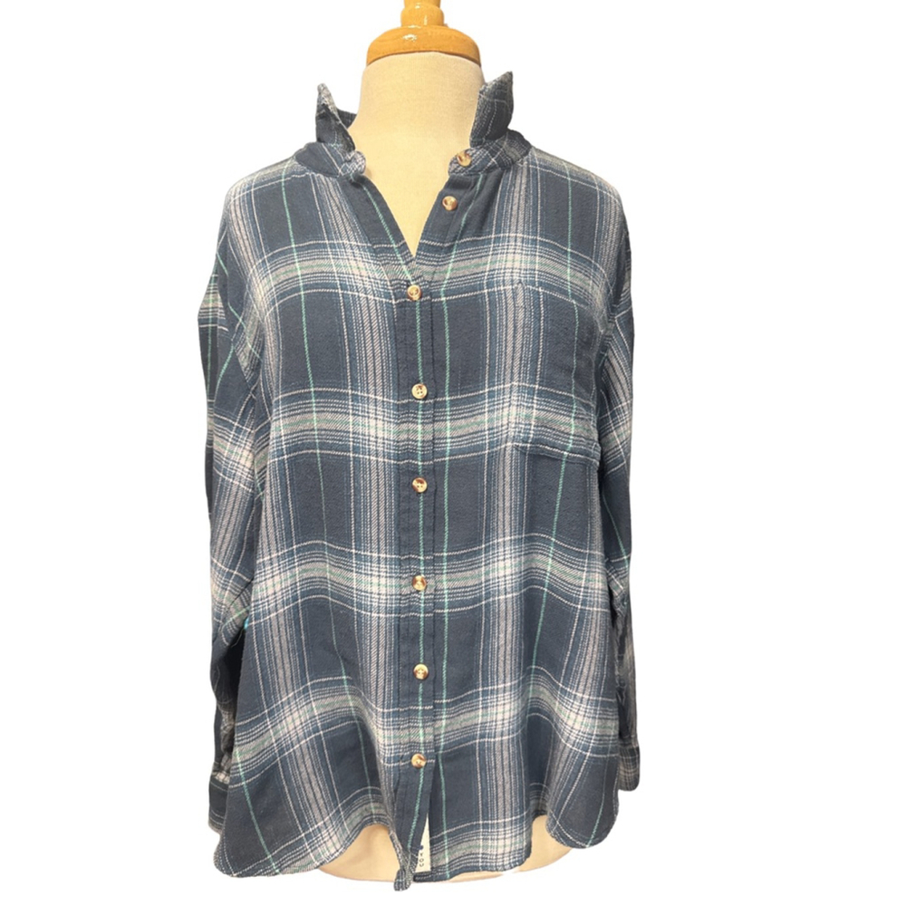 LUCKY BRAND Blue Green Plaid Button Down Shirt XL